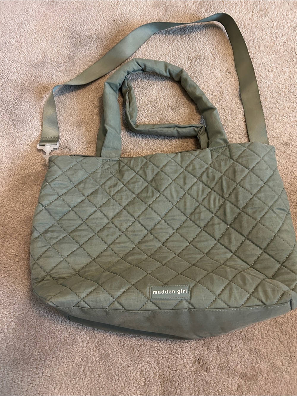 Madden Girl Quilted Sage Tote with Removable Strap
